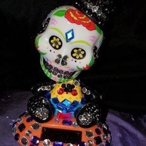 Solar Bobble Head Sugar Skull Skeleton For Automobile Car